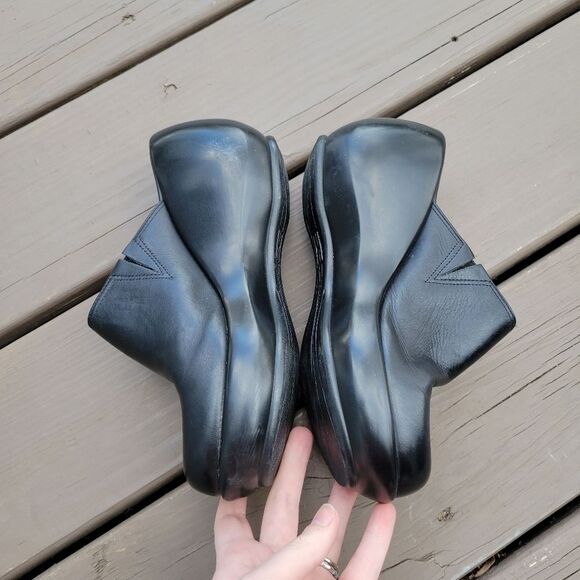 Vintage 90s y2k Tommy Hilfiger Bratz Black Leather Platform Wedge Chunky Mules 6 - Picture 3 of 9